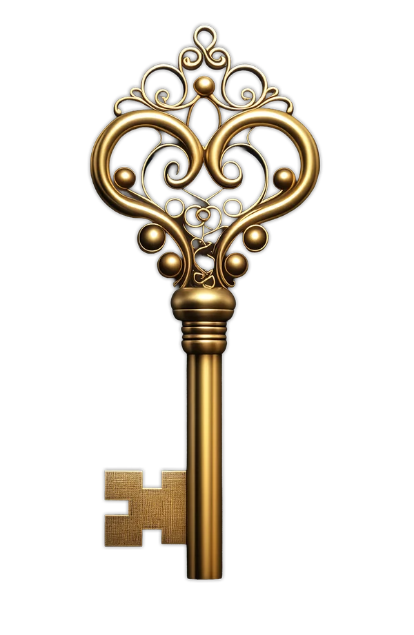 An ornate golden key, a symbol of access to God through prayer, Scripture, and seeking Him.